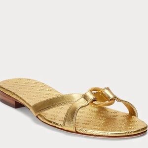 LAUREN RALPH LAUREN Emmy Metallic Nappa Leather Slide Sandal